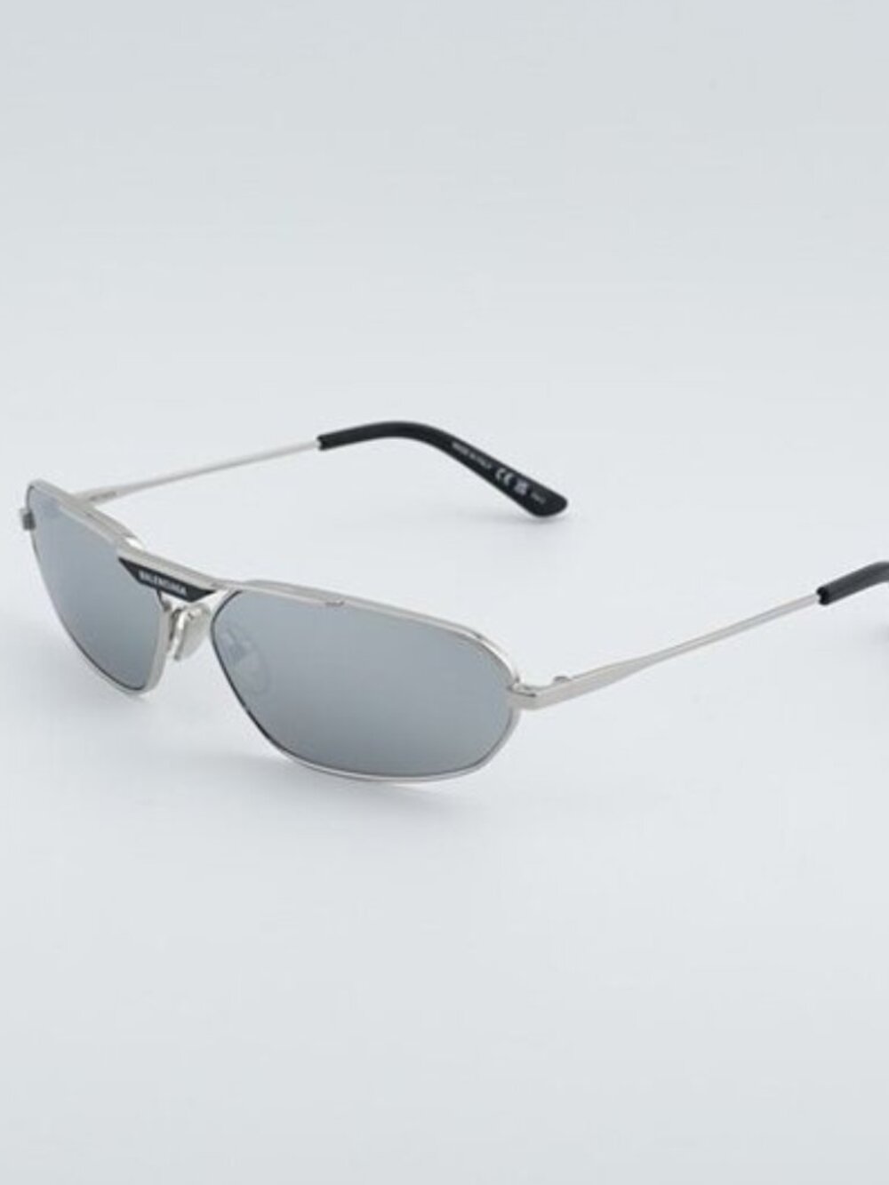 Balenciaga BB0245S 002 Sunglasses Silver Geometric Frame, Silver Mirror Lenses